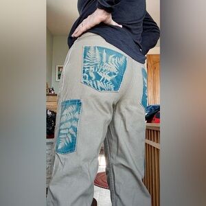 Carhartt jeans upcycled with beautiful cyanotype print